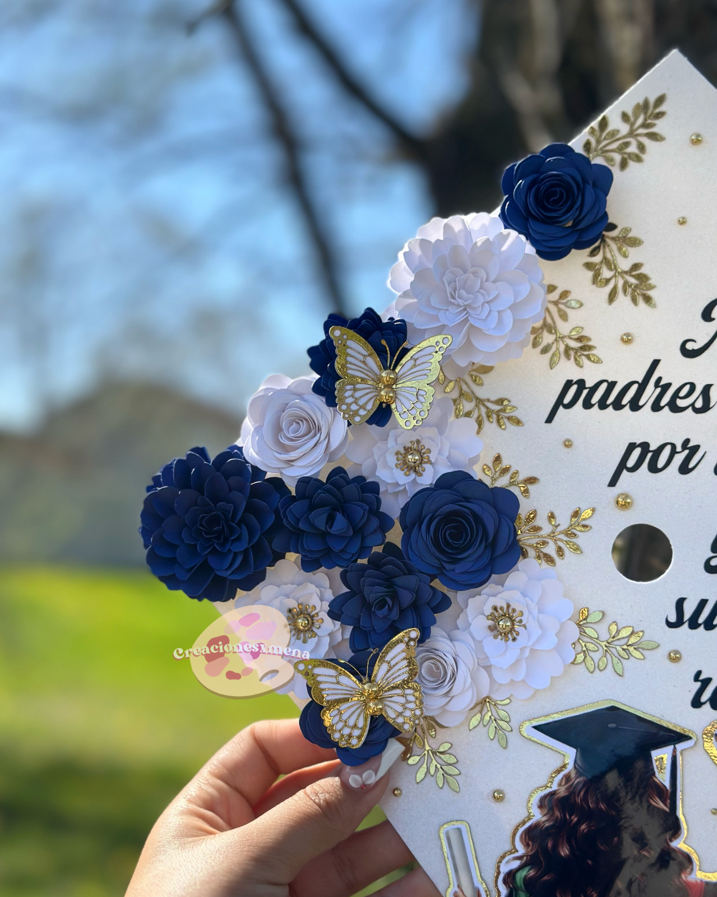 Graduation Cap Topper- Graduation Topper, Glitter Grad Cap, 3D Flowers, Graduation Flower Topper, Custom Grad Cap, Grad Decor, Class of 2025