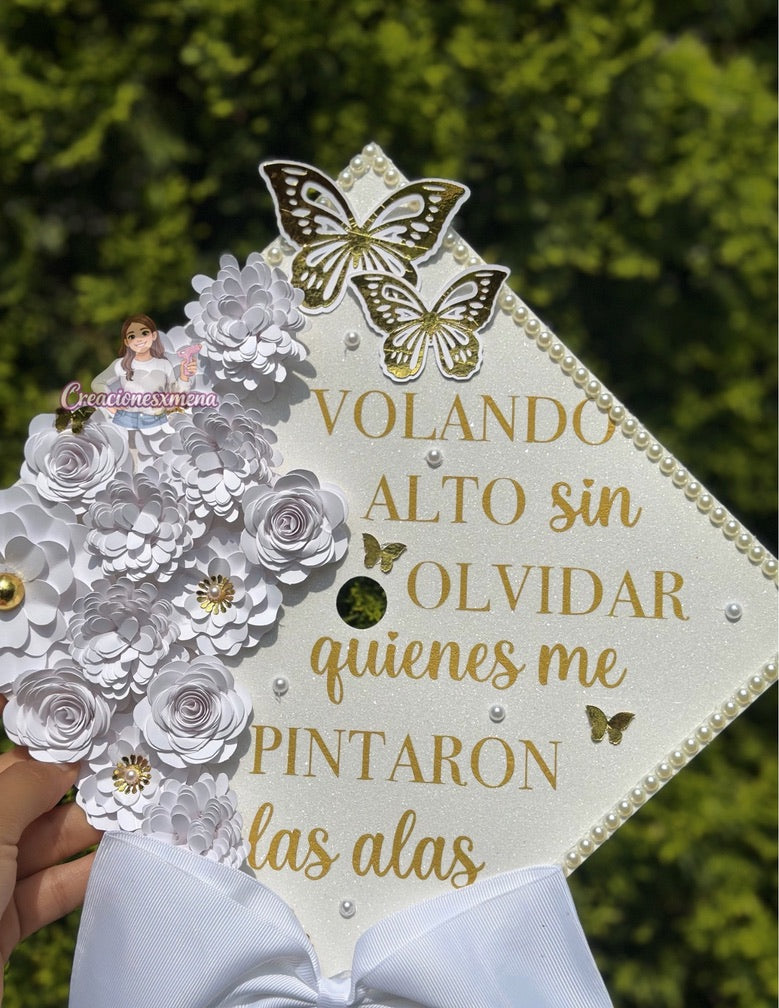 White Flowers Grad Cap