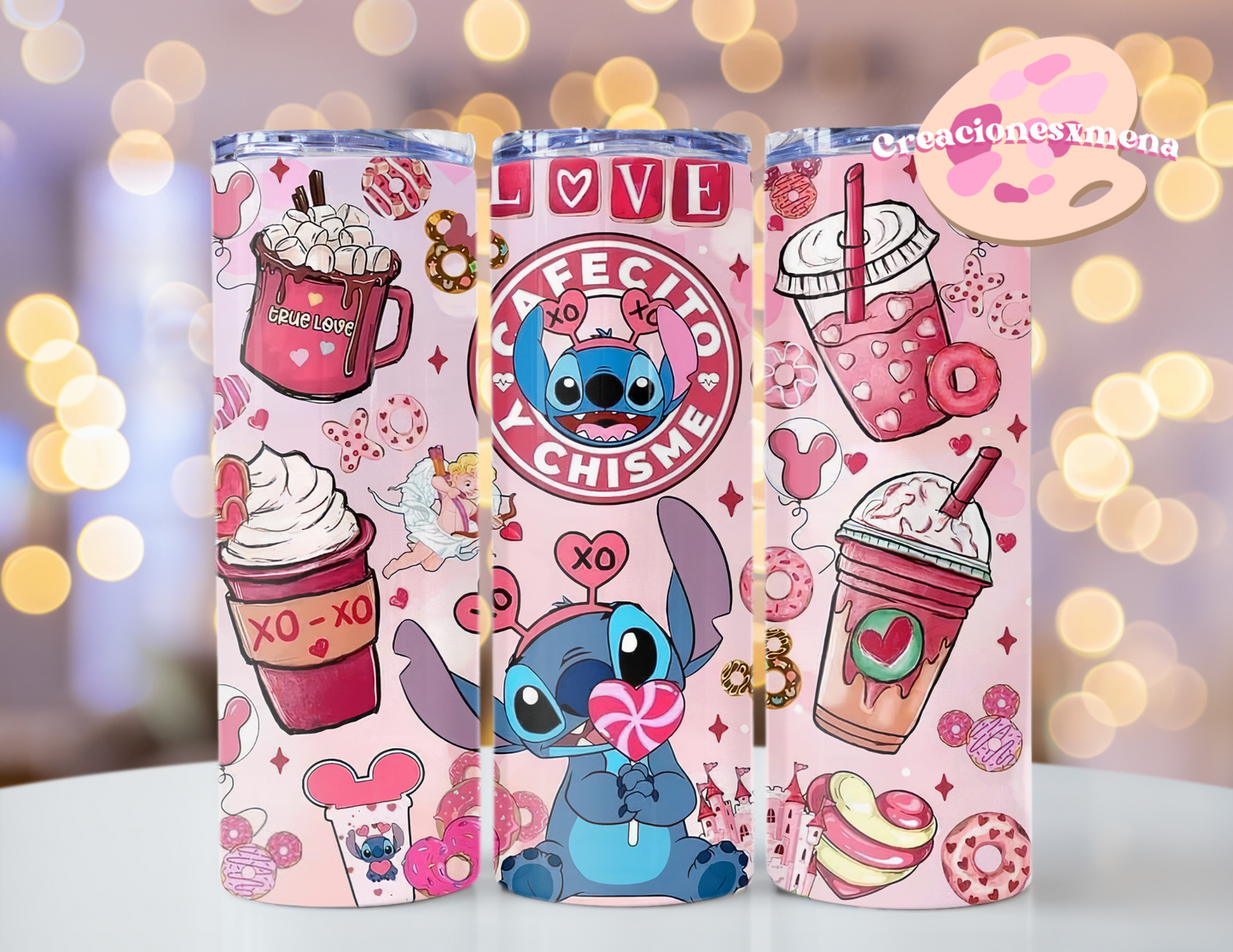 Stitch Cafecito y Chisme Tumbler