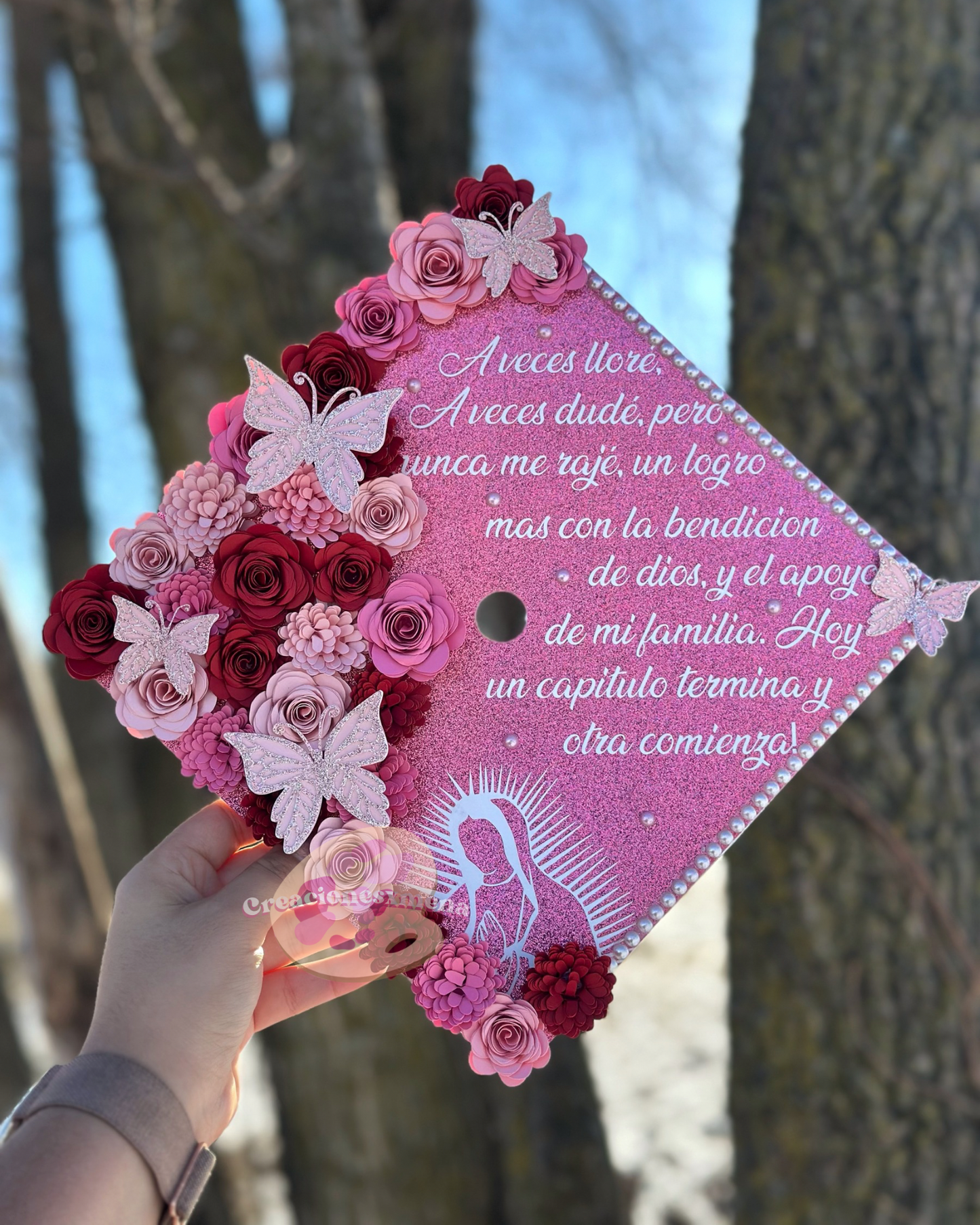 Virgin Mary Pink Grad Cap Topper