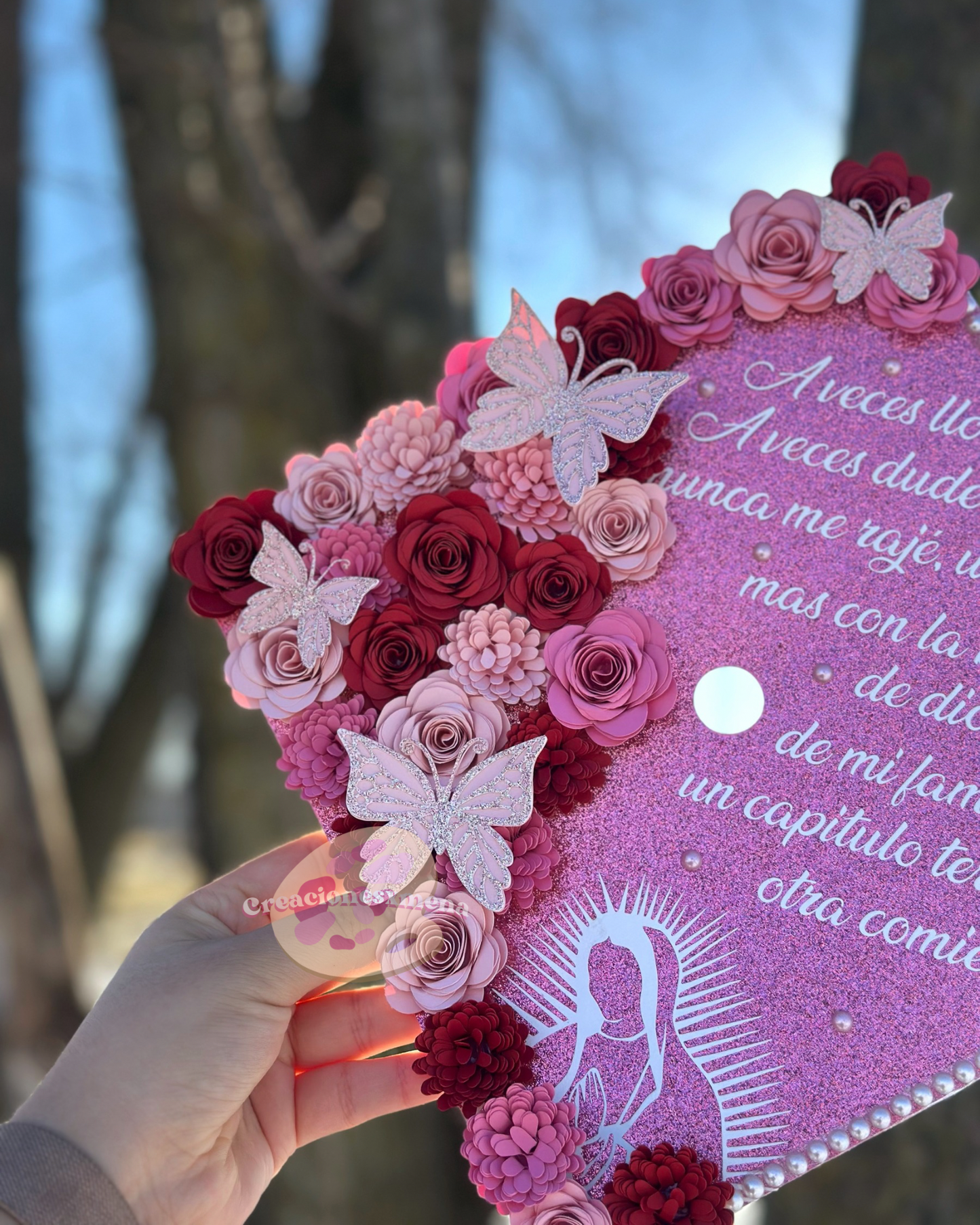 Virgin Mary Pink Grad Cap Topper