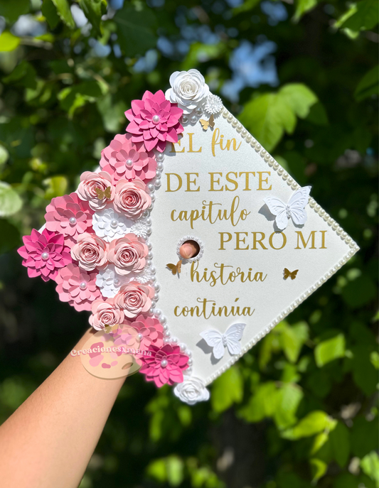 Pink and White Grad Cap