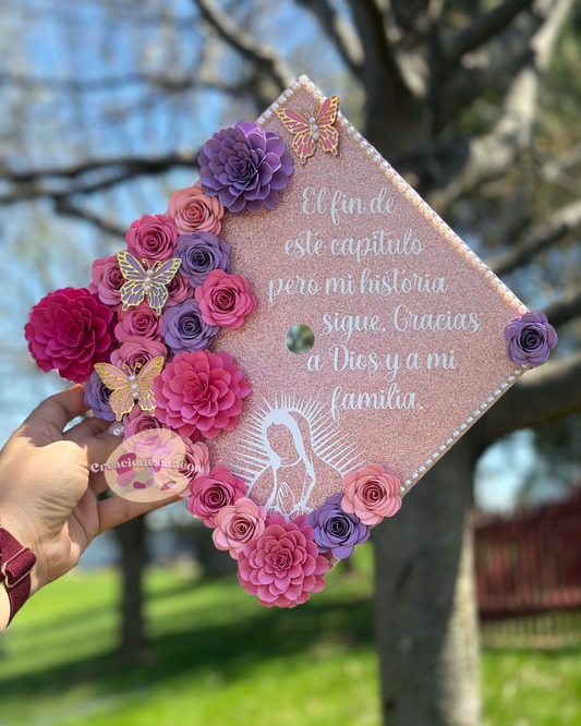 Virgin Mary Graduation Cap Topper- Graduation Topper, Glitter Grad Cap, 3D Flowers, Graduation Flower Topper, Custom Grad Cap, Grad Decor, Class of 2025