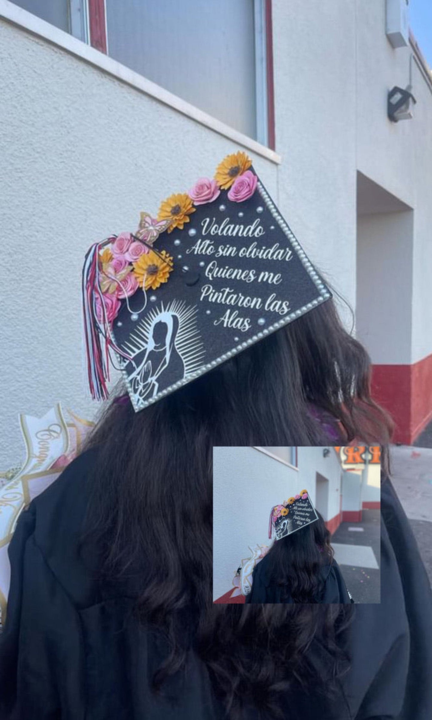 Sunflowers and Pink Flowers Grad Cap