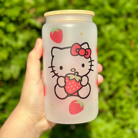 HK Strawberry Frosted Glass Cup