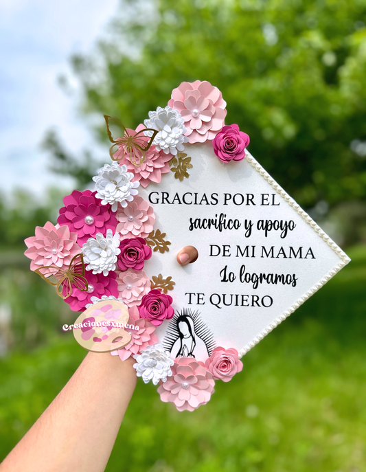 Pink and White Grad Cap