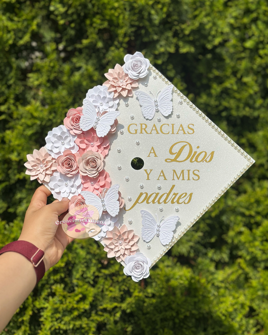 Graduation Cap Topper- Graduation Topper, Glitter Grad Cap, 3D Flowers, Graduation Flower Topper, Custom Grad Cap, Grad Decor, Class of 2025