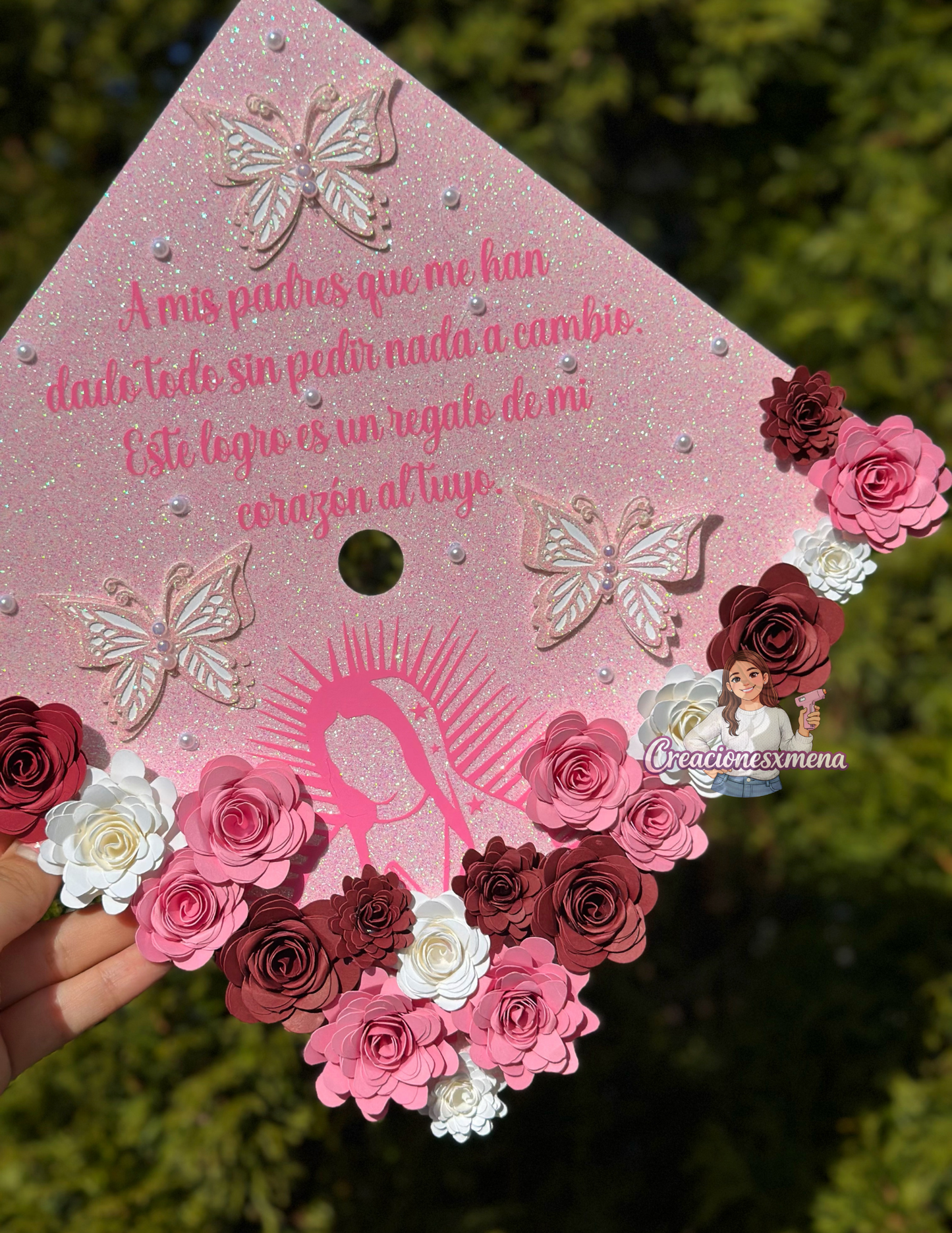 Pink Virgin Mary Grad Cap