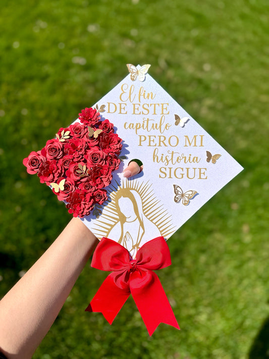 White and Red Graduation Cap Topper