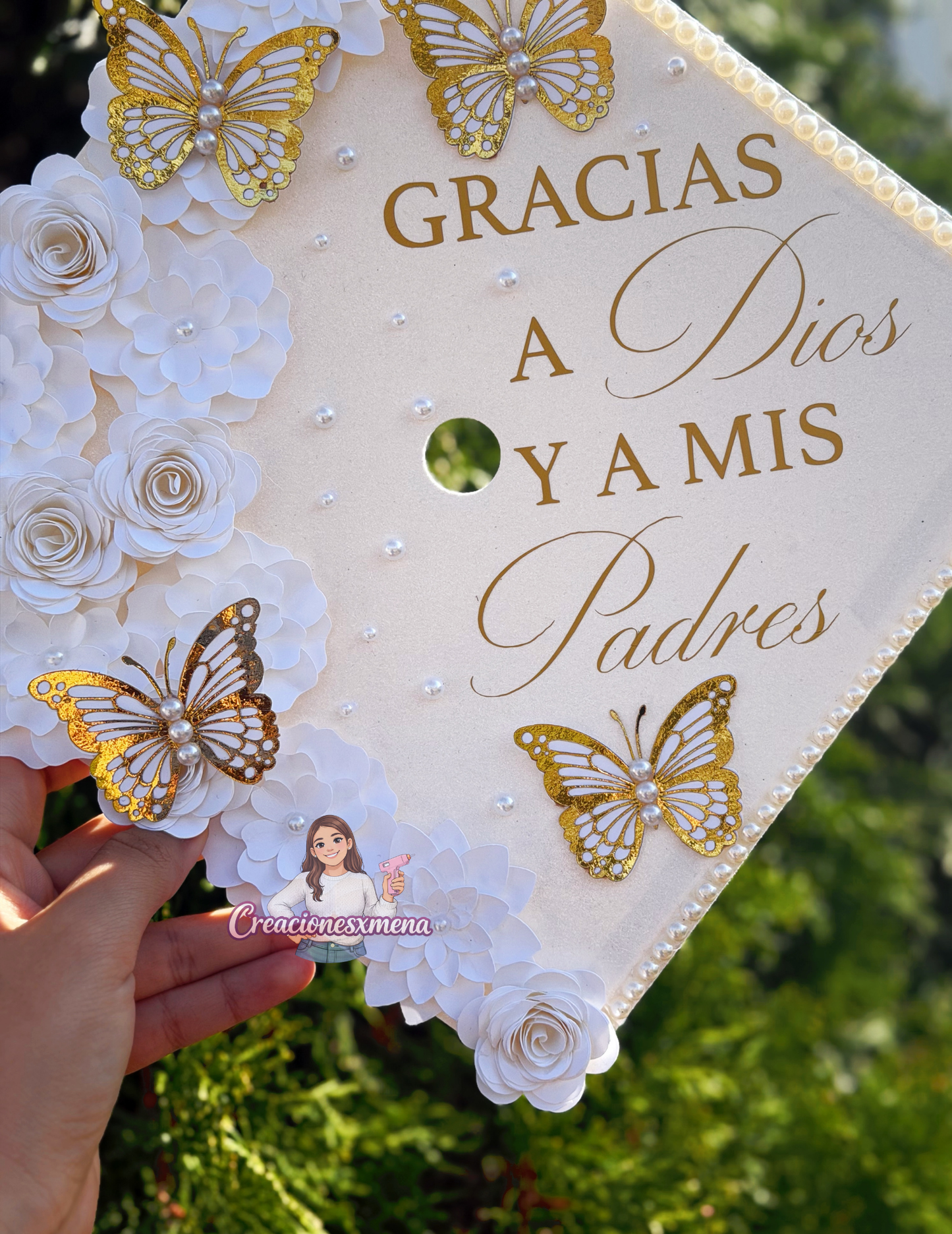 White Flowers Graduation Cap Topper