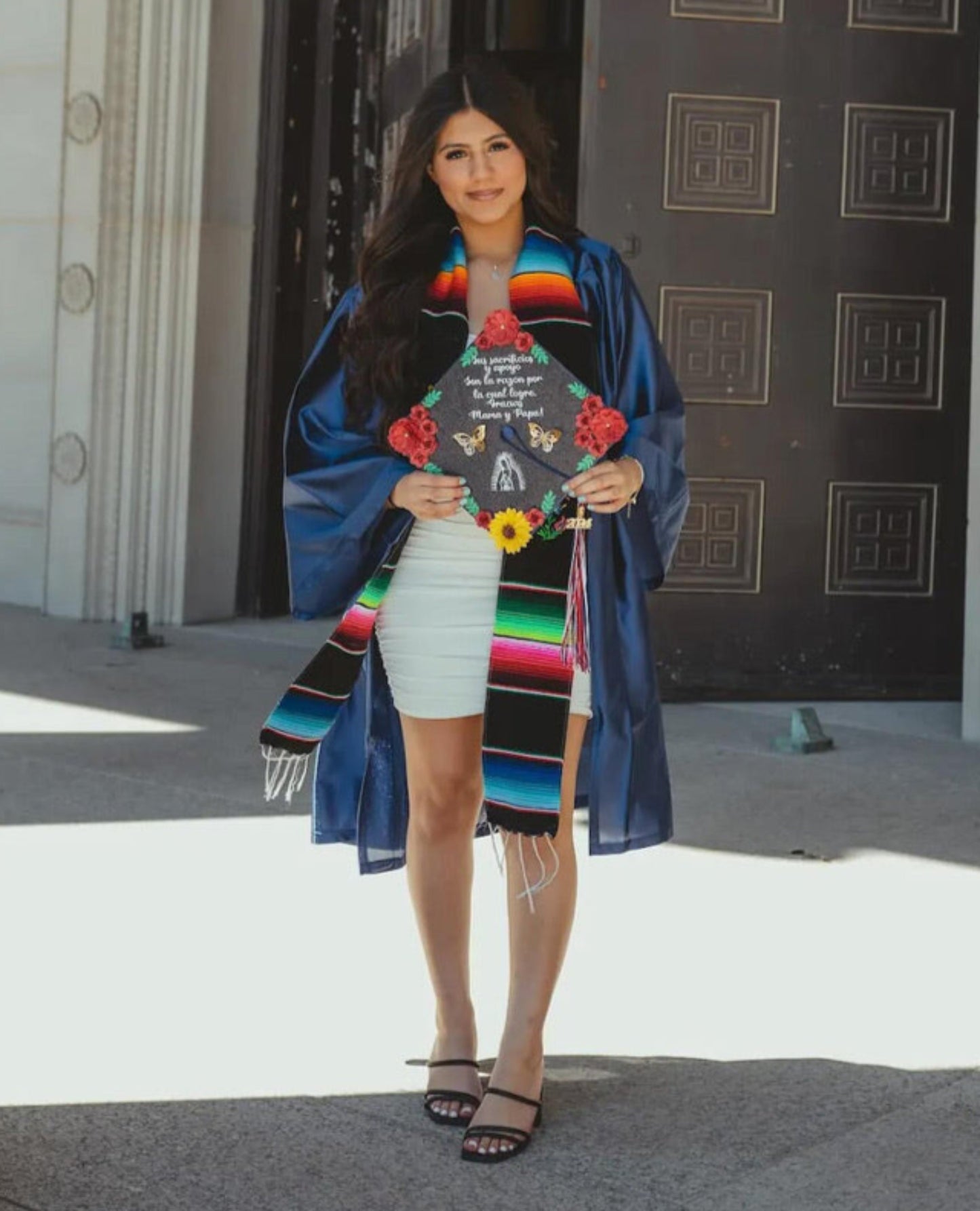 Red flowers & Sunflower Grad Cap