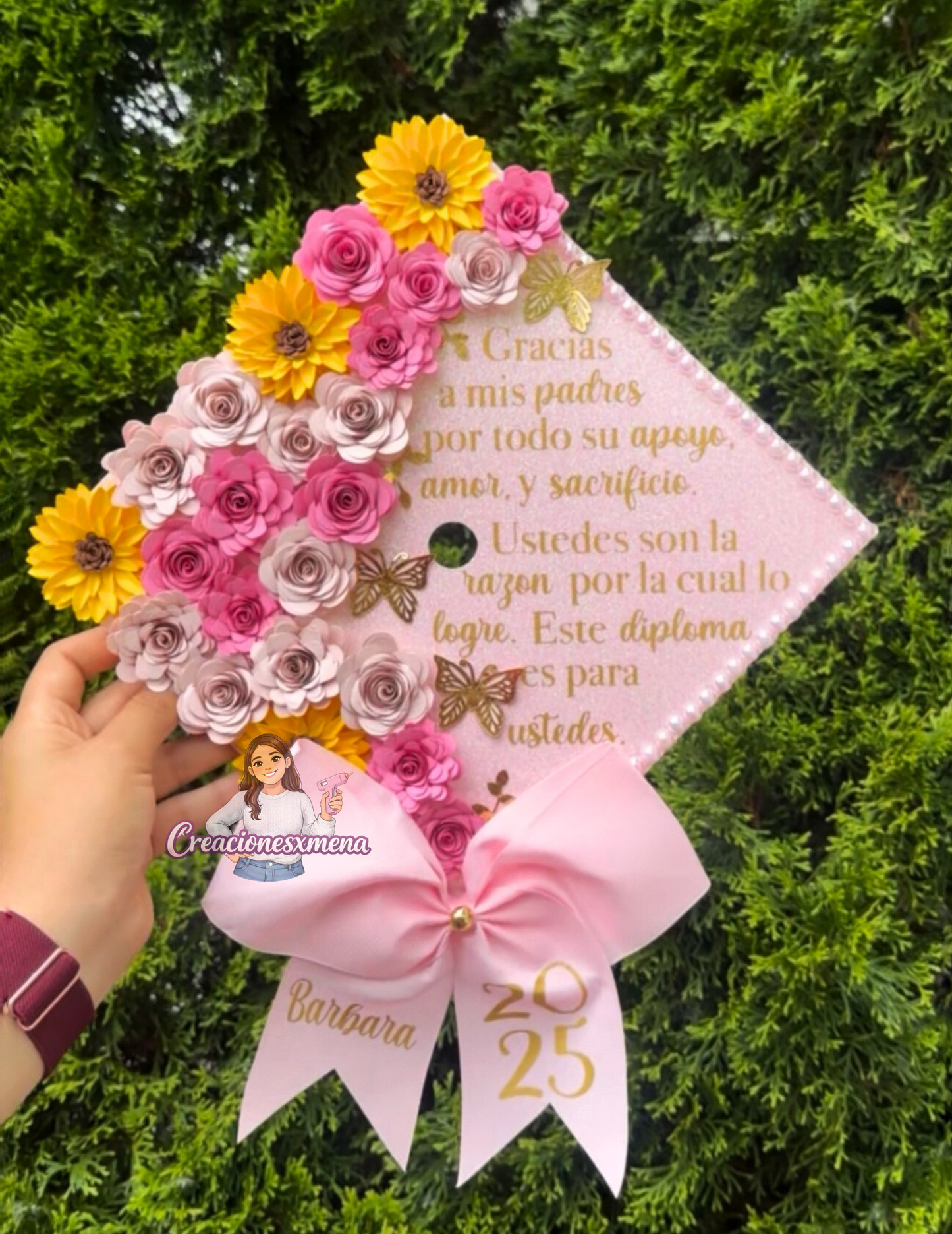 Pink Sunflower Grad Cap Topper
