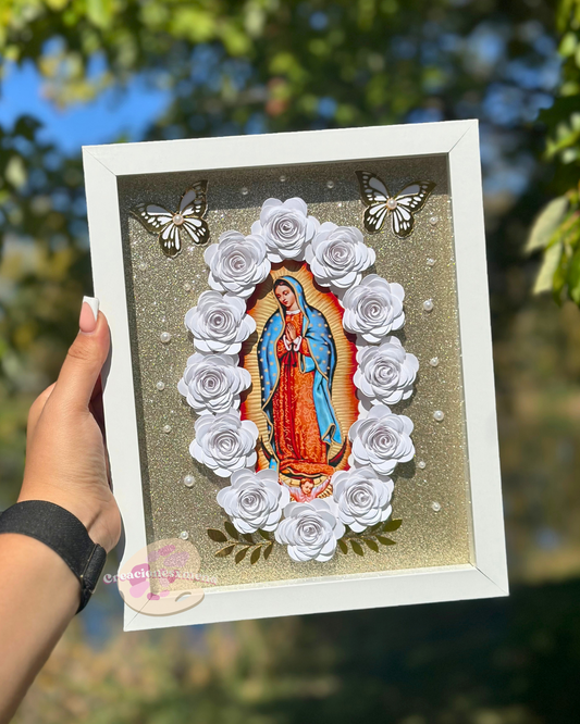 White Flowers Virgencita Shadow Box