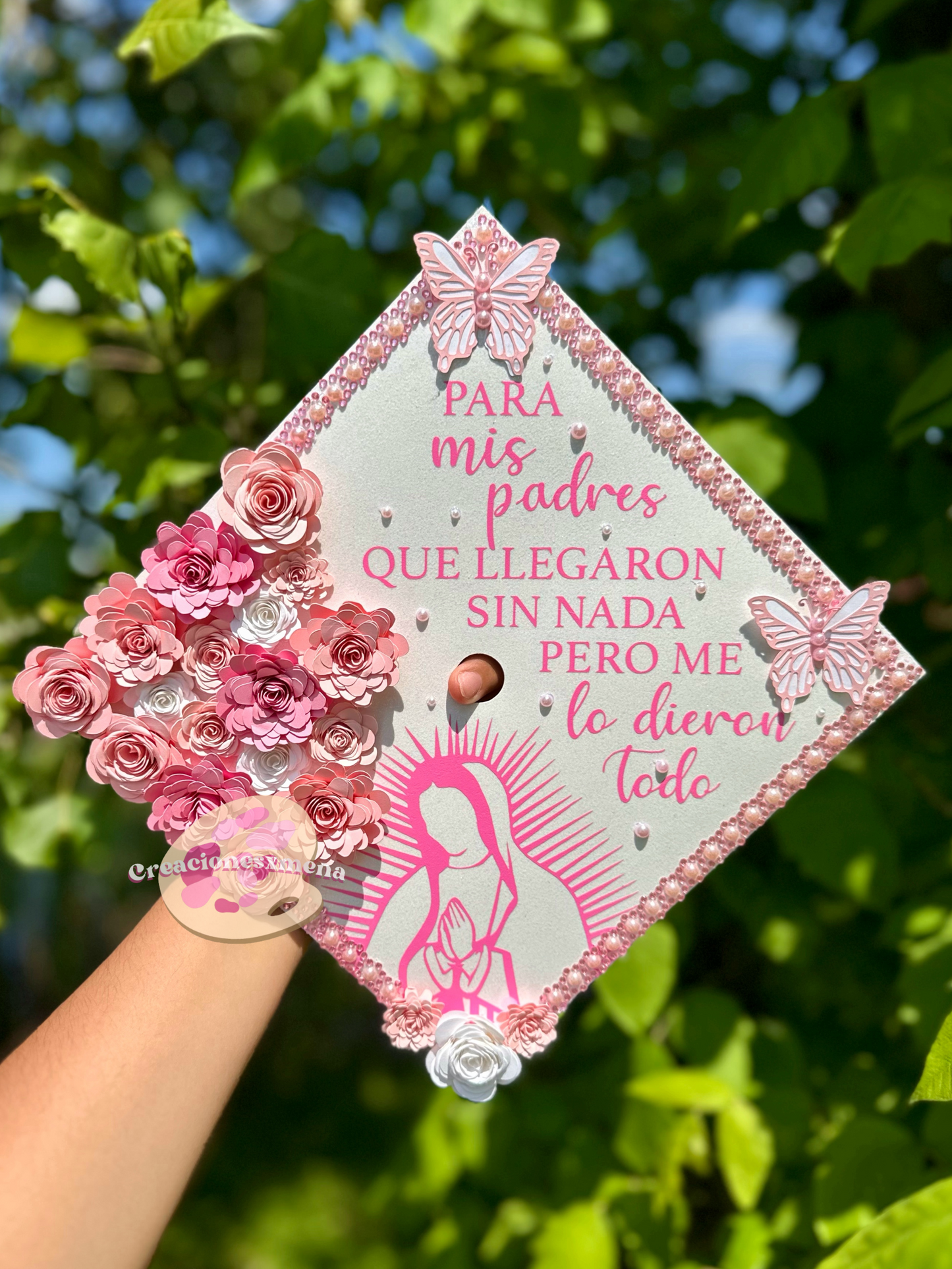 Pink & White Grad Cap