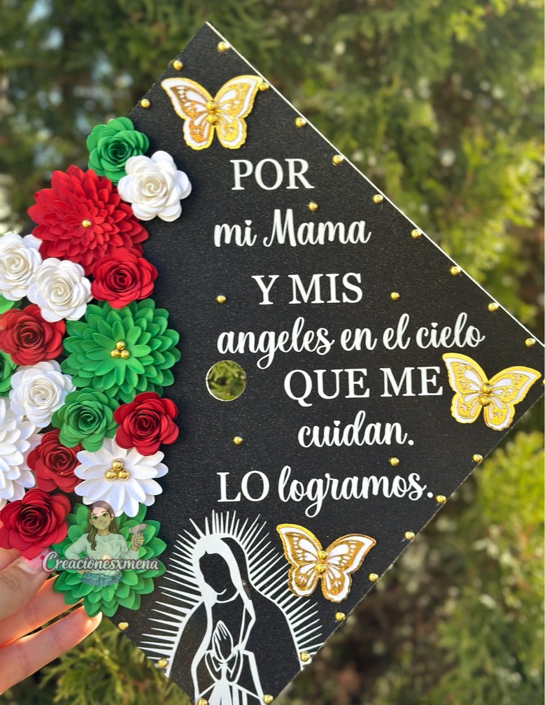 Virgin Mary Red, White, and Green Grad Cap