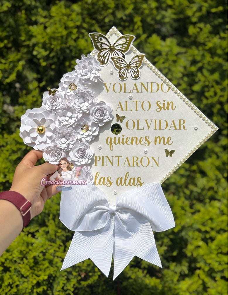 White Flowers Grad Cap