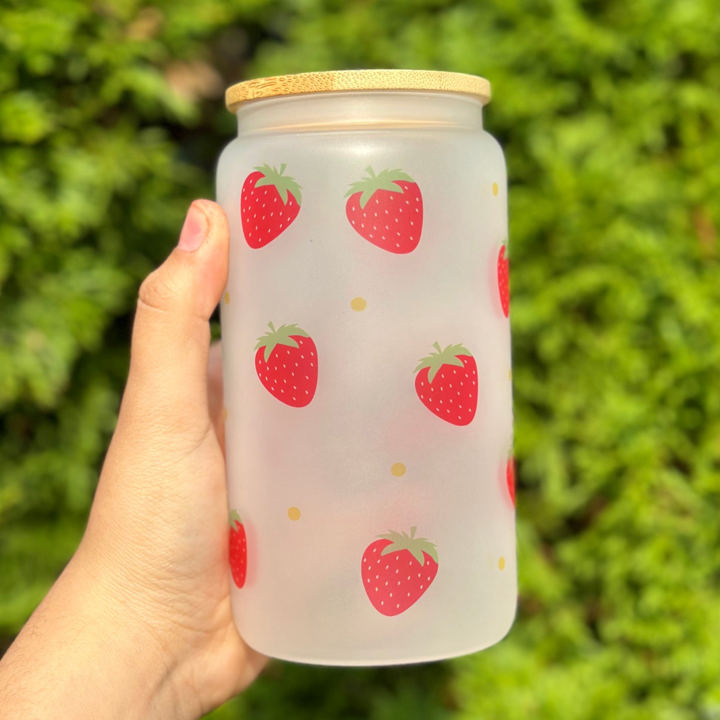 HK Strawberry Frosted Glass Cup