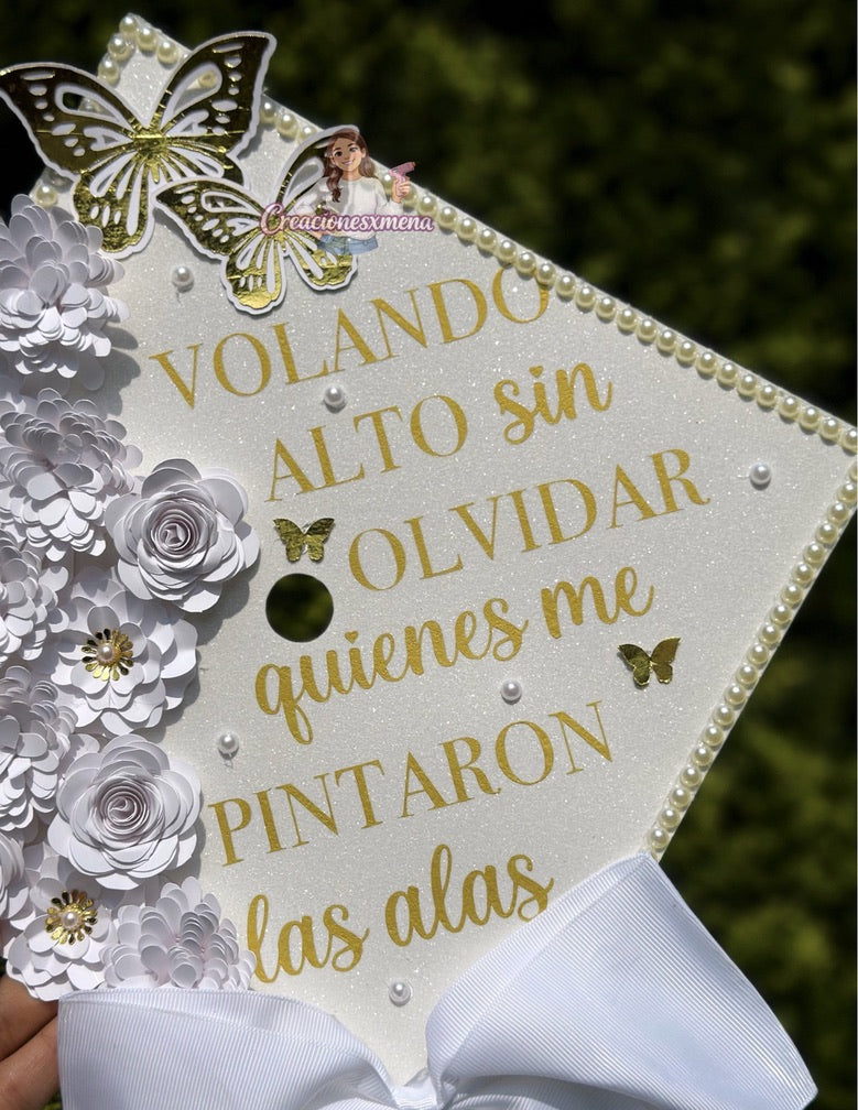 White Flowers Grad Cap