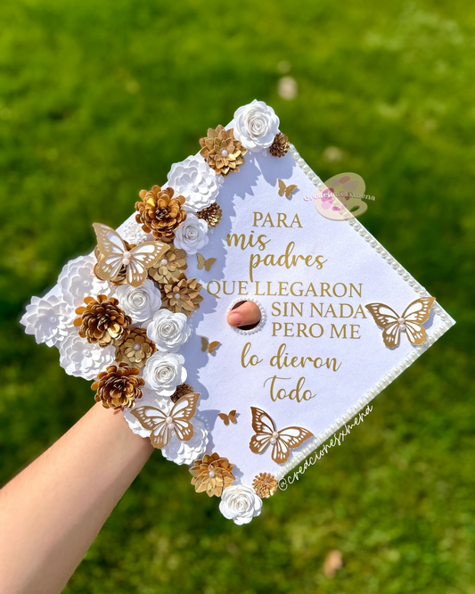 White and Gold Grad Cap