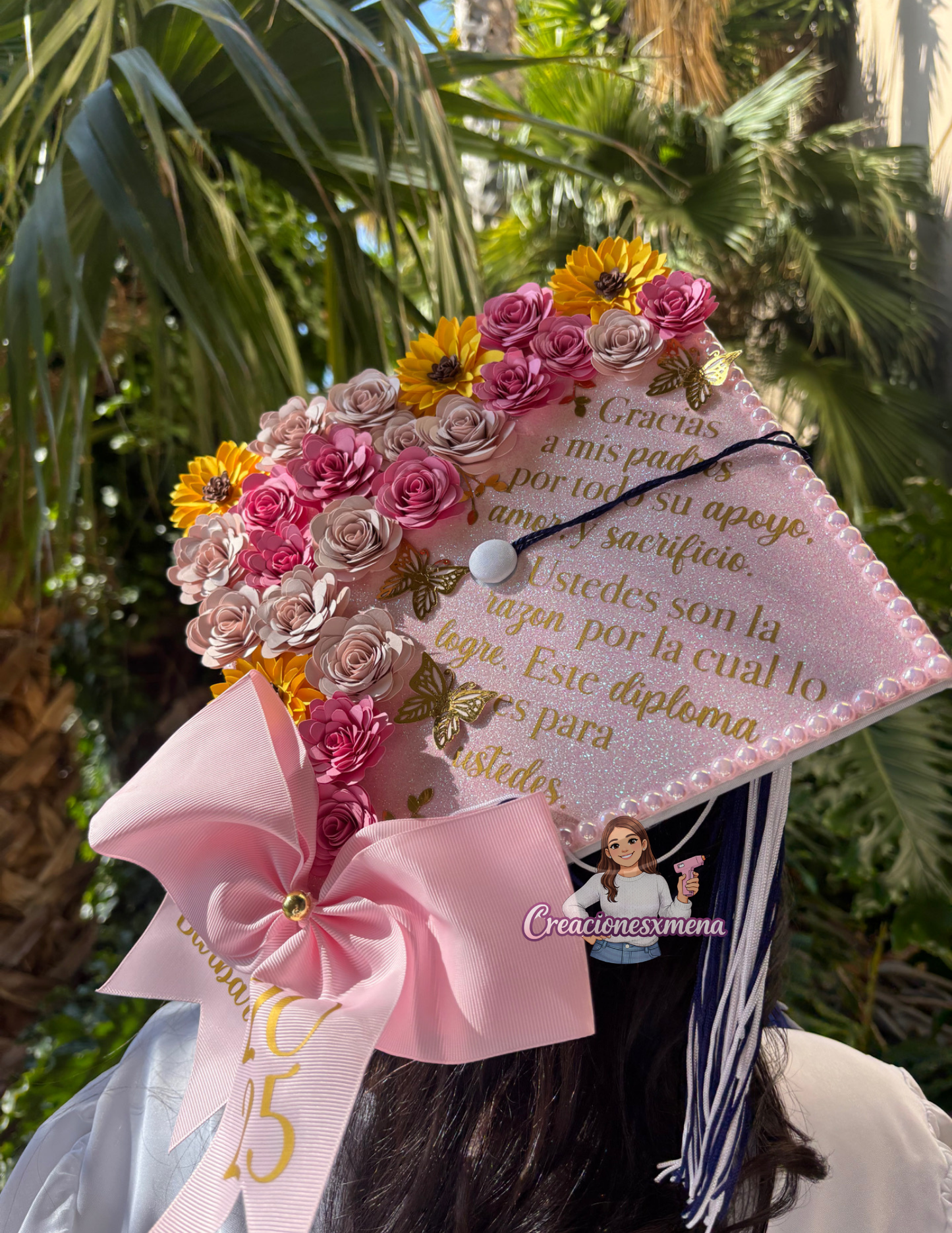 Pink Sunflower Grad Cap Topper