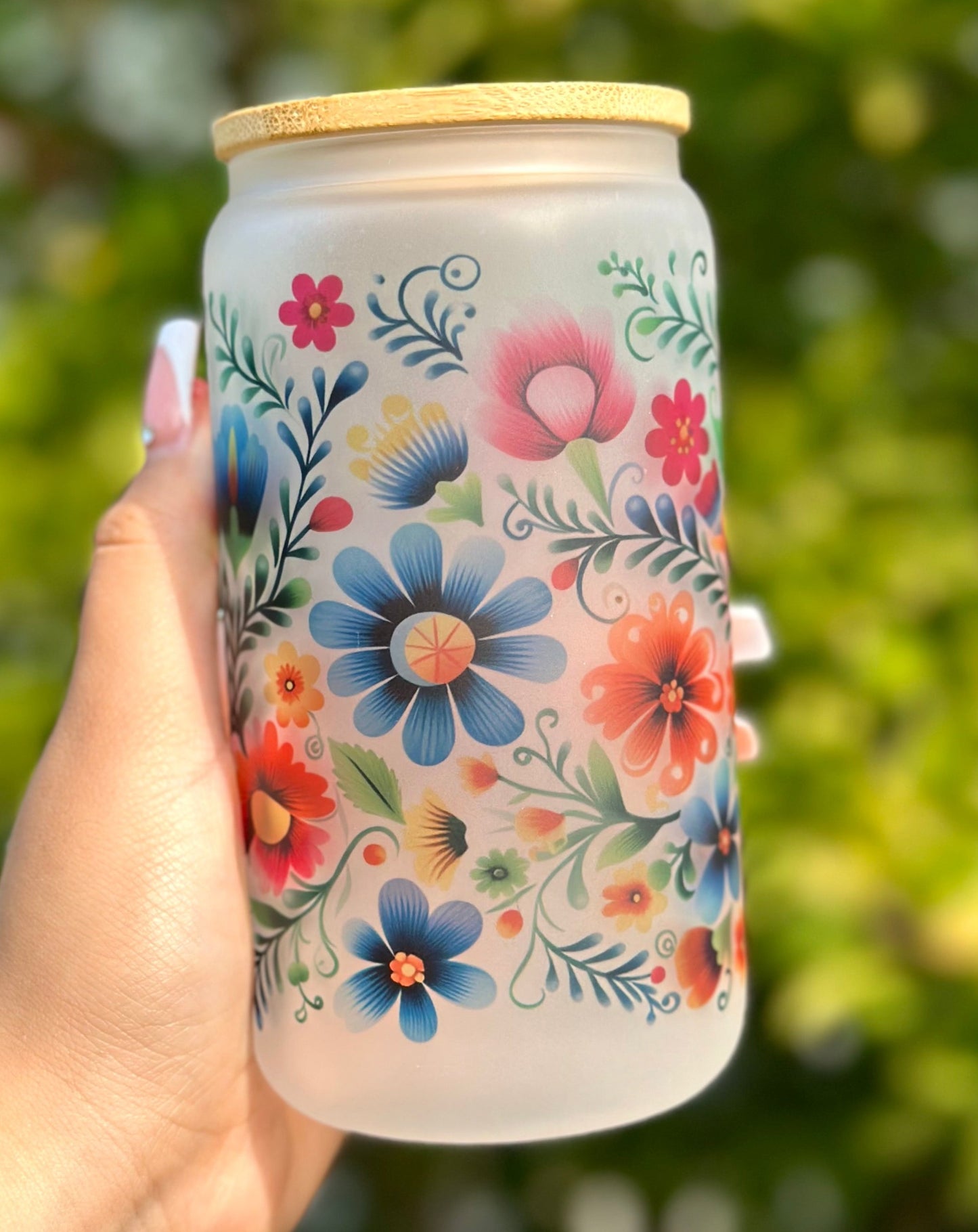 Embroidery Flower Frosted Glass Cup