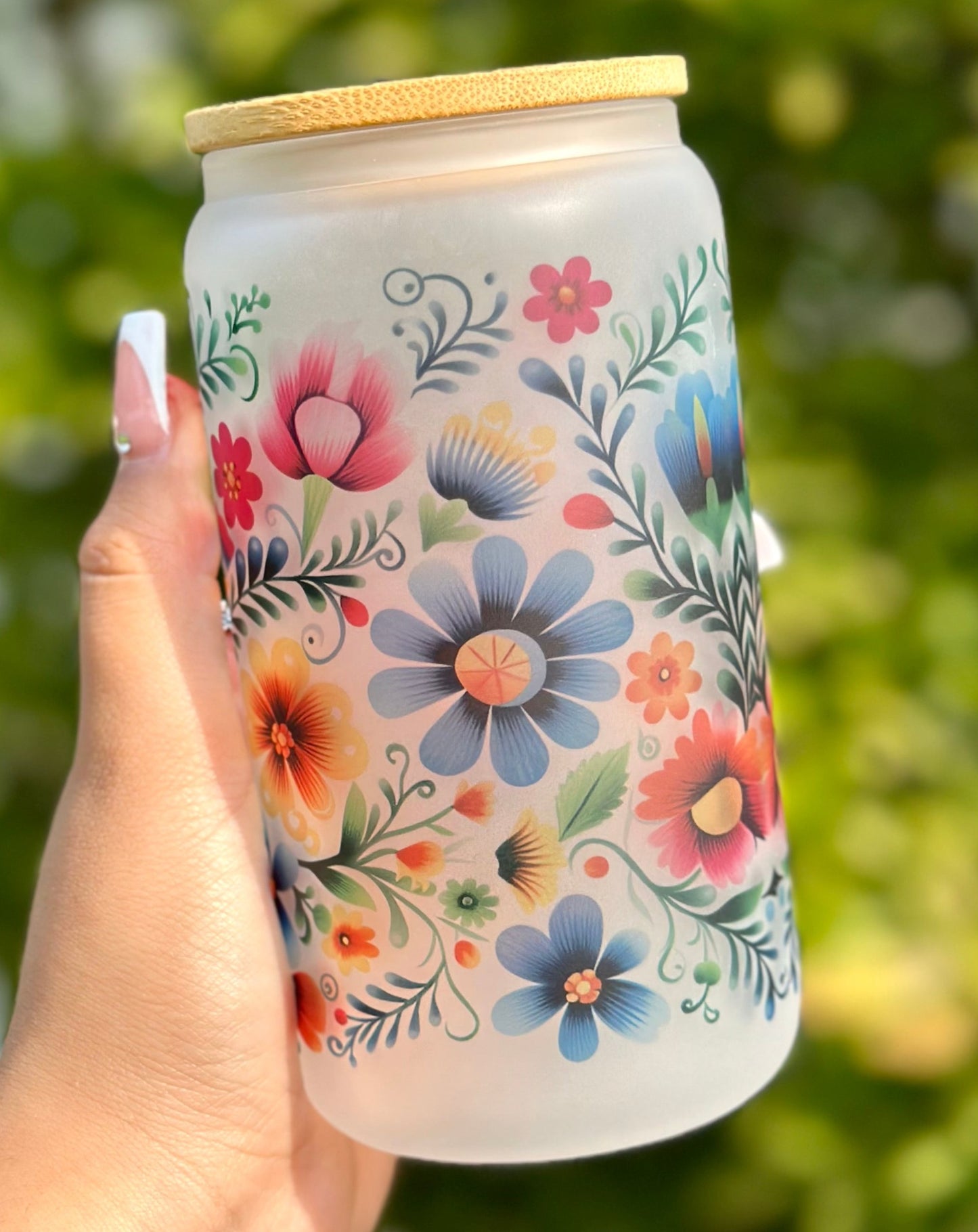 Embroidery Flower Frosted Glass Cup