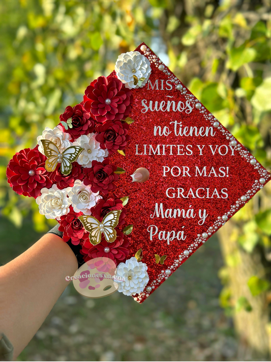 Red and White Grad Cap Topper