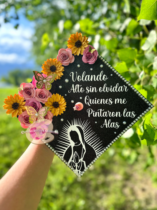 Sunflowers and Pink Flowers Grad Cap