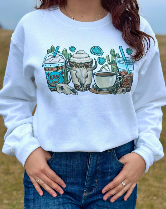 Turquoise Western Coffee Sweatshirt