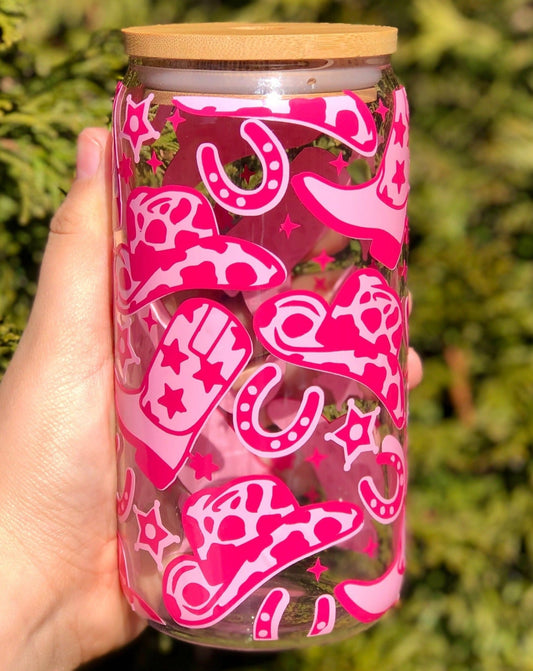 Pink Cowgirl Glass Cup