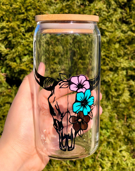 Floral Bull Glass Cup